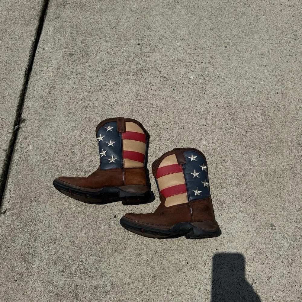 Durango Boots Boys Kids Sz 13 M Brown Western American Flag Patriotic Union USA
